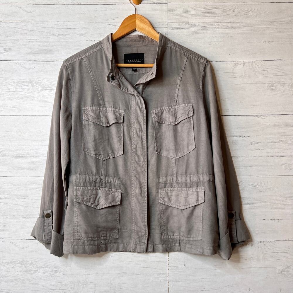 Anthropologie Sanctuary Jacket Womens SZ Medium Gray Utility Military Shacket